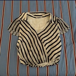 alice+olivia crop striped blouse